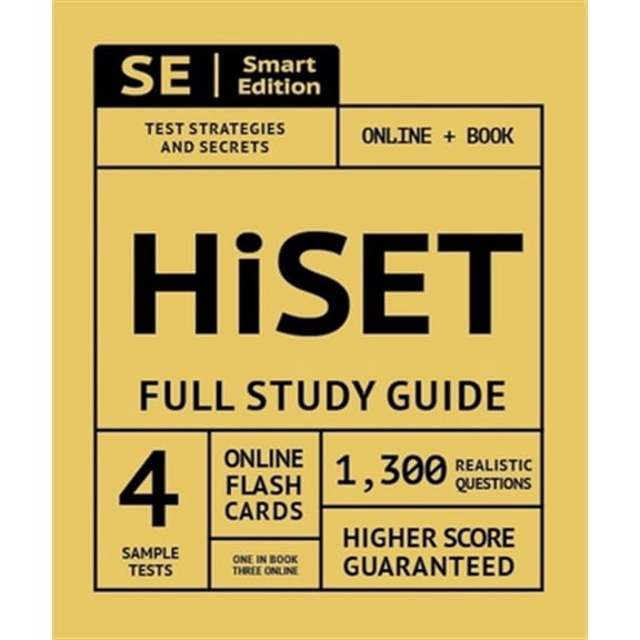 Pre-Owned Hiset Full Study Guide: Test Preparation for All Subjects Including 100 Video Lessons, 4 Full Length Practice Tests Both in the Book   Online, (Paperback) 194914710X 9781949147100