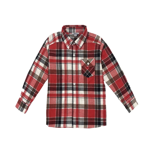 Bienzoe Boy's Flannel Button Down Long Sleeve Plaid Shirt Red/Colleg 5/6