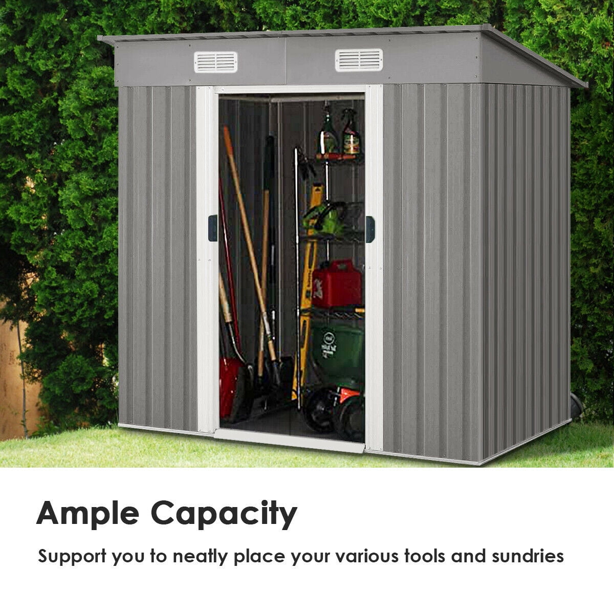 Outdoor Garden Storage Shed 6X4 FT Yard Storage Tool with Sliding Door for Backyard Gray