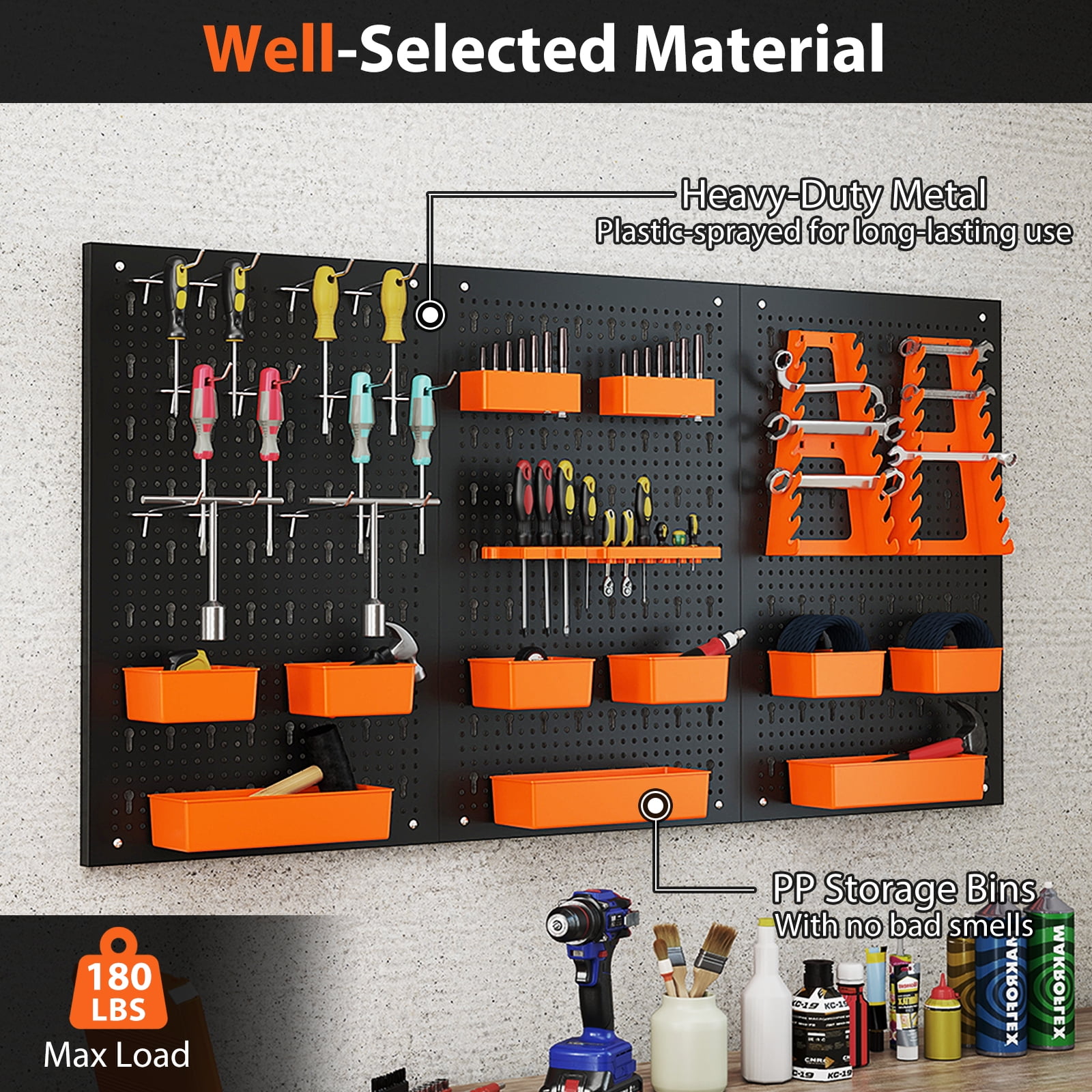 Topbuy Pegboard Wall Organizer 9-Bin Parts Rack Organizer Heavy-Duty Utility Tool Storage Board