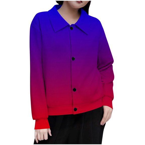 Riecok Casual Jackets for Women Lapel Long Sleeve Jackets Button Down Gradient Coats Casual Everyday Clothes