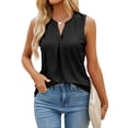 thumbnail image 5 of Hanerdun Women V-Neck Hollow Tank Top Female Solid Sleeveless Shirt Black L, 5 of 5