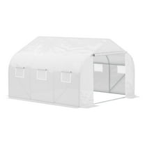 SAZYY 11.5'x10'x6.5' High Tunnel Greenhouse with 6 Roll-up Windows & Zippered Door, PE Cover & Steel Frame Walk-in Plant Greenhouse for Garden, White