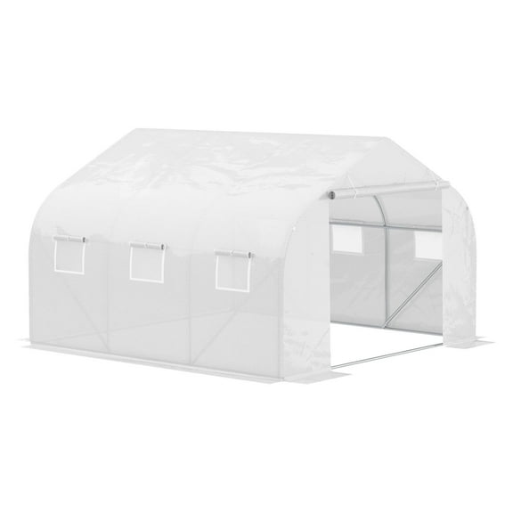 SAZYY 11.5'x10'x6.5' High Tunnel Greenhouse with 6 Roll-up Windows & Zippered Door, PE Cover & Steel Frame Walk-in Plant Greenhouse for Garden, White