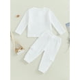 thumbnail image 4 of Wassery Toddler Baby Boy Cotton Linen Pants Set Solid Color Long Sleeve Crew Neck T-shirt Tops Long Pants 12M 18M 2T 3T 4T 5T 2Pcs Fall Outfit, 4 of 9