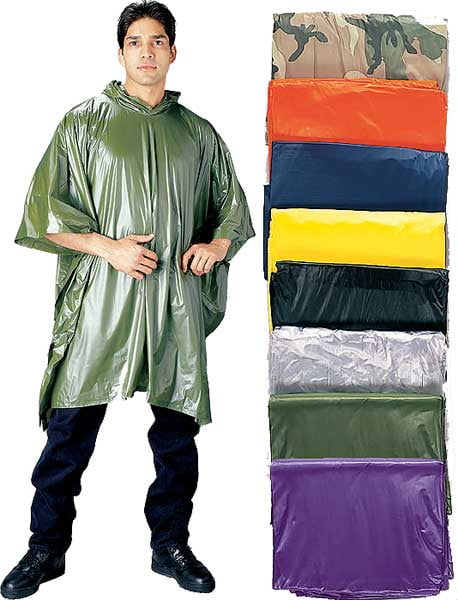 Olive Drab Green Vinyl Lightweight Packable Waterproof Hooded Poncho 3682 Rothco for sale online 