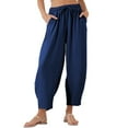 thumbnail image 2 of Women's 2026 Summer High Waisted Wide Leg Palazzo Capri Hem Casual Loose Flowy Cropped Beach Lounge Pants, Dark Blue XXL, 2 of 7