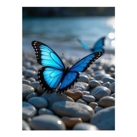 Diamond Art Kits for Adults, Blue Butterflies On Pebble Beach 5D Diamond Painting Kits for Adults Beginners, DIY Full Drill Diamond Painting, Gem Art and Crafts 12x16