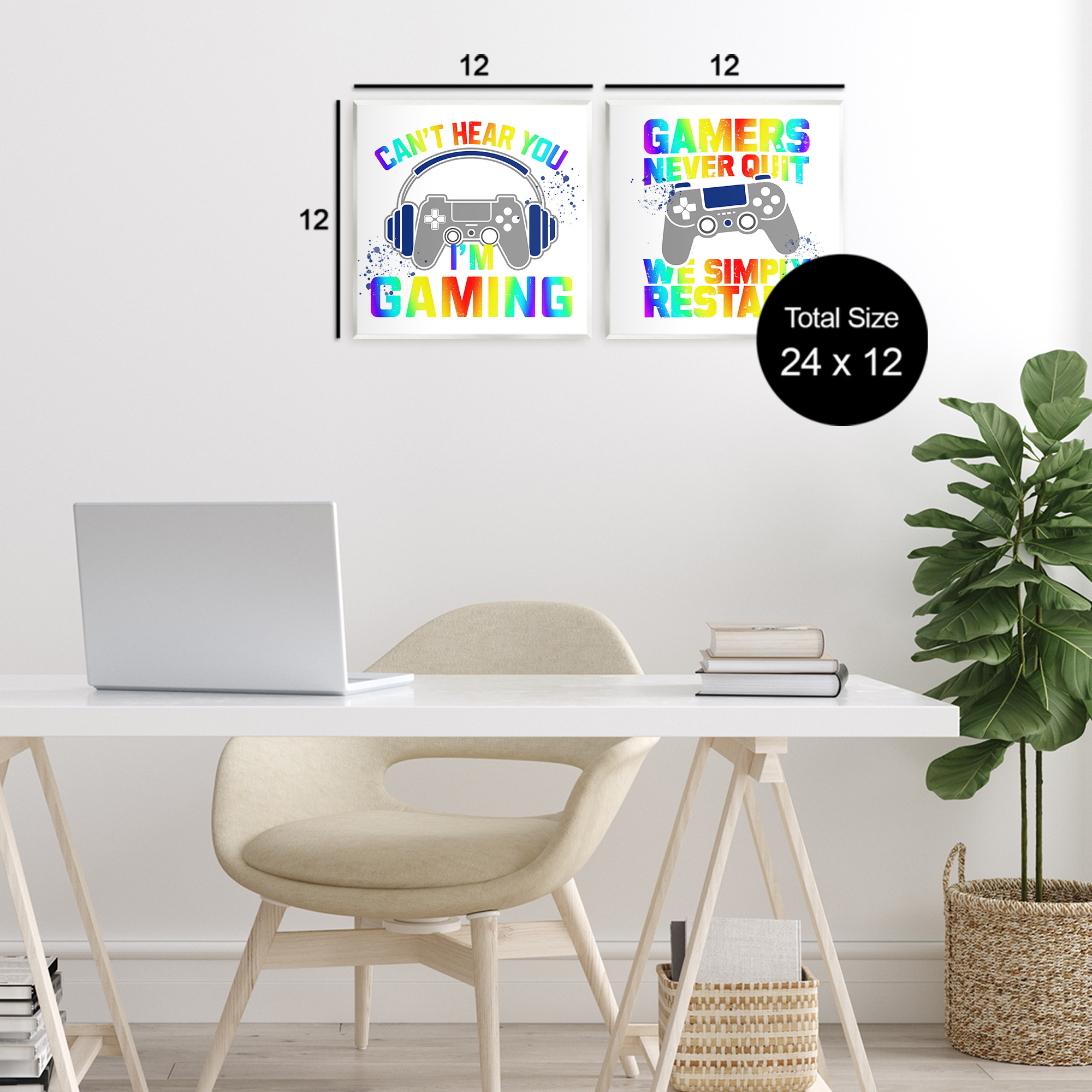 Rainbow Retro Gaming Phrases 2 Piece Wall Plaque Art Set, design by Kim Allen