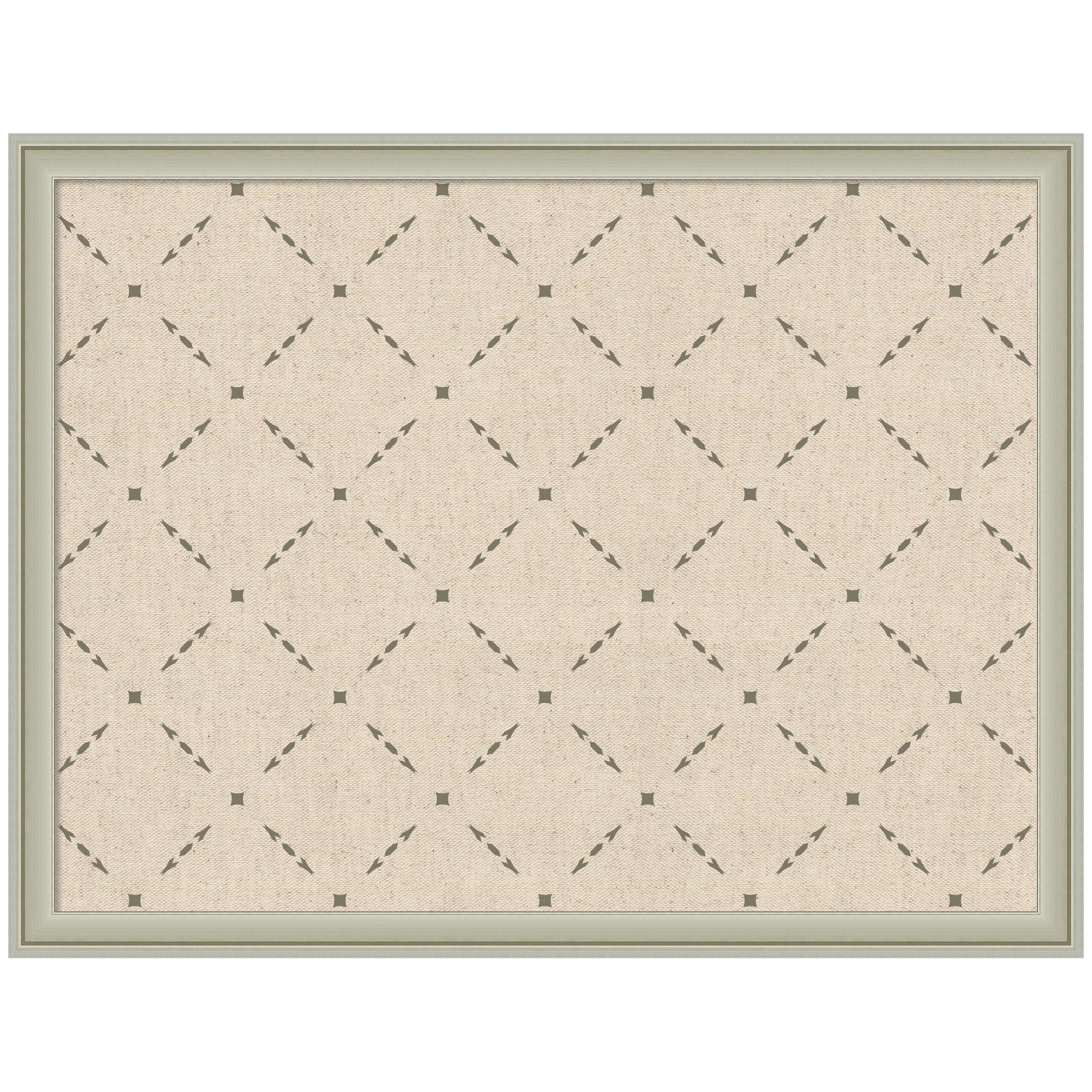 Kate and Laurel Framed Fabric Pinboard 26 x 20, Green Lattice Pattern Printed Linen Classic Bulletin Board for Use as a Vision Board or Wall Organization, Florence Silver Frame