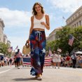 thumbnail image 6 of USA Anniversary 250 Womens Workout Pants Patriotic Star USA Flag Print Elastic High Waist Trousers Slit Baggy Wide Leg Relaxed Fit Soft Lounge Pants, #01 Royal Blue, S, 6 of 6