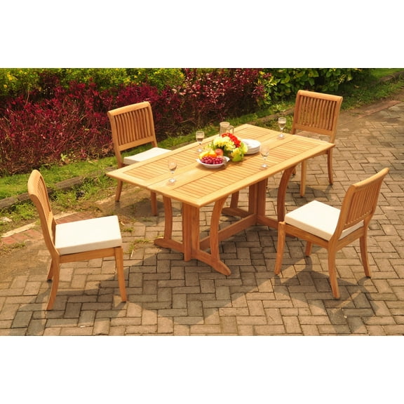 Teak Dining Set: 4 Seater 5 Pc: 69" Warwick Console Folding Dining Rectangle Table And 4 Arbor Armless Chairs Outdoor Patio Grade-A Teak Wood WholesaleTeak #WMDSAB35