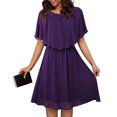 thumbnail image 4 of Taqqpue Summer Dresses for Women Casual Round Neck Capelet Sleeve Chiffon Cape Dress Solid Color Flowy Swing Midi Dress Daily Party Beach Holiday Sundress, 4 of 8