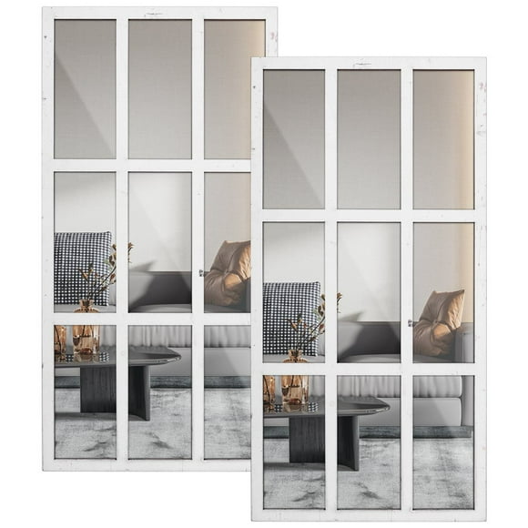 PEACNNG 2Pcs Arched Window Mirror Retro Entry Wall Mirror Decal Acrylic Rectangle Windowpane Mirror 44x26cm/44x22cm