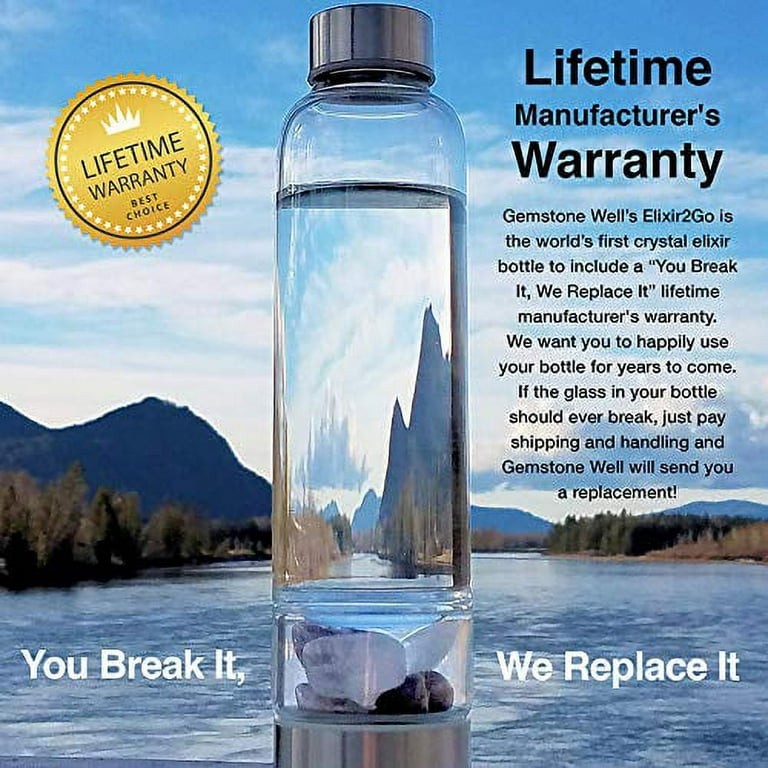 Crystal Water Bottle Elixir Set | Genuine Blue Apatite & Clear Quartz  Gemstones | Black Neoprene Sleeve | Created For The Healing Enthusiast To  Drink