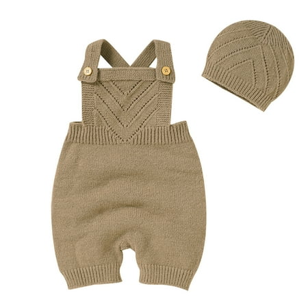 

Generic Warm Blouse for Little Boys Baby Knit Romper Cotton Sleeveless Boy Girl Sweater Clothes Solid Jumpsuit 1 Piece Outfits with Hat Caps Set(Khaki 3-6 Months)