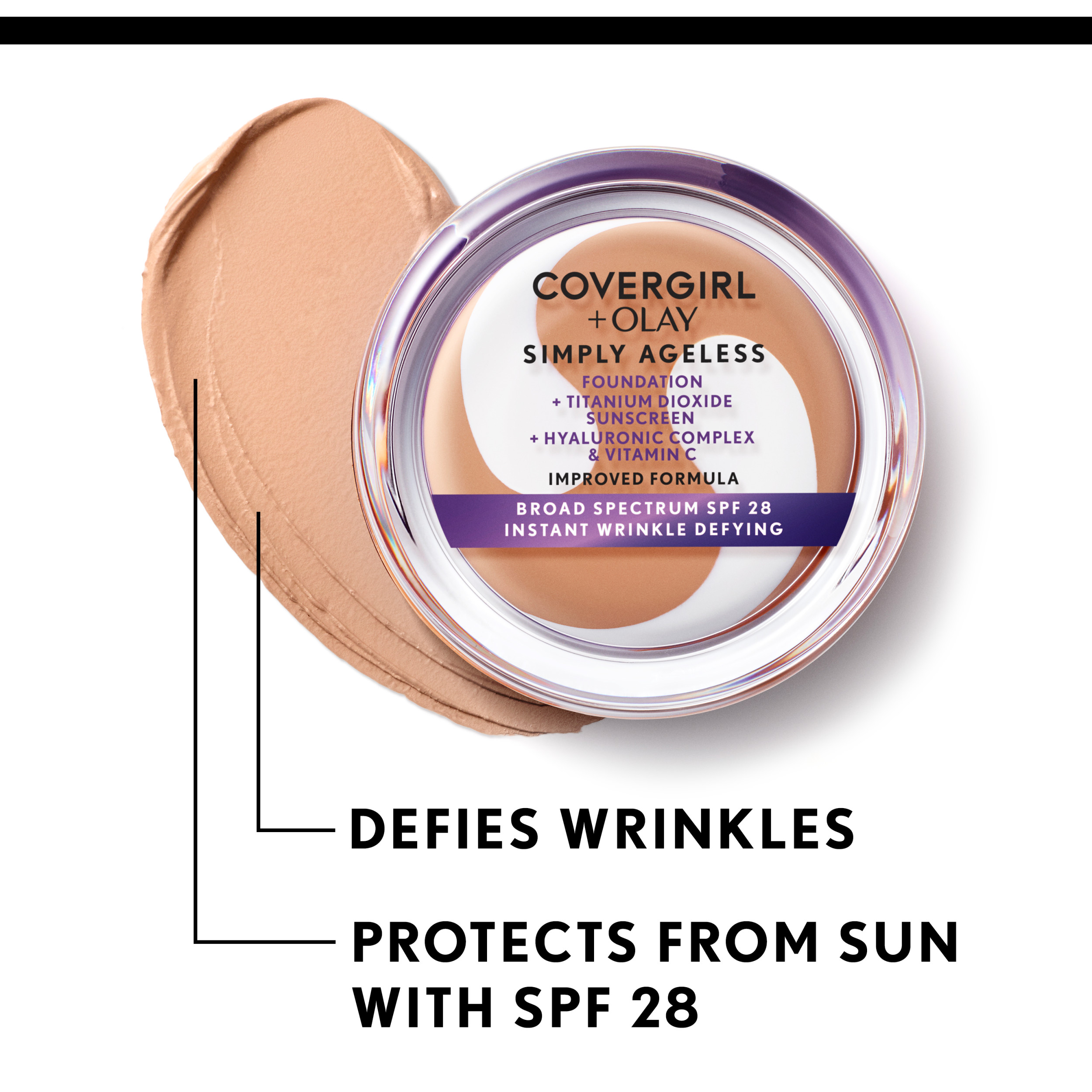 COVERGIRL + OLAY Simply Ageless Instant Wrinkle-Defying Foundation with SPF 28, Ivory, 0.44 oz - image 4 of 9