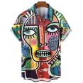 thumbnail image 2 of Camisa con estampado 3D de cara abstracta para hombre, camisa hawaiana de manga corta con gráficos de pintura artística de verano, blusa con solapa, ropa de calle, 2 of 4