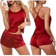 thumbnail image 1 of Conjunto de Pijama de satén de encaje para mujer, ropa de dormir Sexy, Tops sin mangas y pantalones cortos, conjuntos de 2 piezas qym unisex, 1 of 2