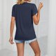thumbnail image 2 of Camiseta de mujer con cuello en V y costuras de encaje - Manga corta, corte holgado, diseño hueco - Camiseta informal de verano, 2 of 4