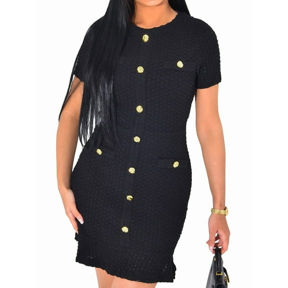 Women'S Dress Short Sleeve Elegant Wedding Cocktail Bodycon Midi Fishtail Dresses Black L