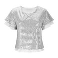 thumbnail image 7 of Sparkly Sequin Tops Womens Ruffled Short Sleeve Glitter Blouses Evening Party Dressy Casual Outfits for Women (M, White), 7 of 7