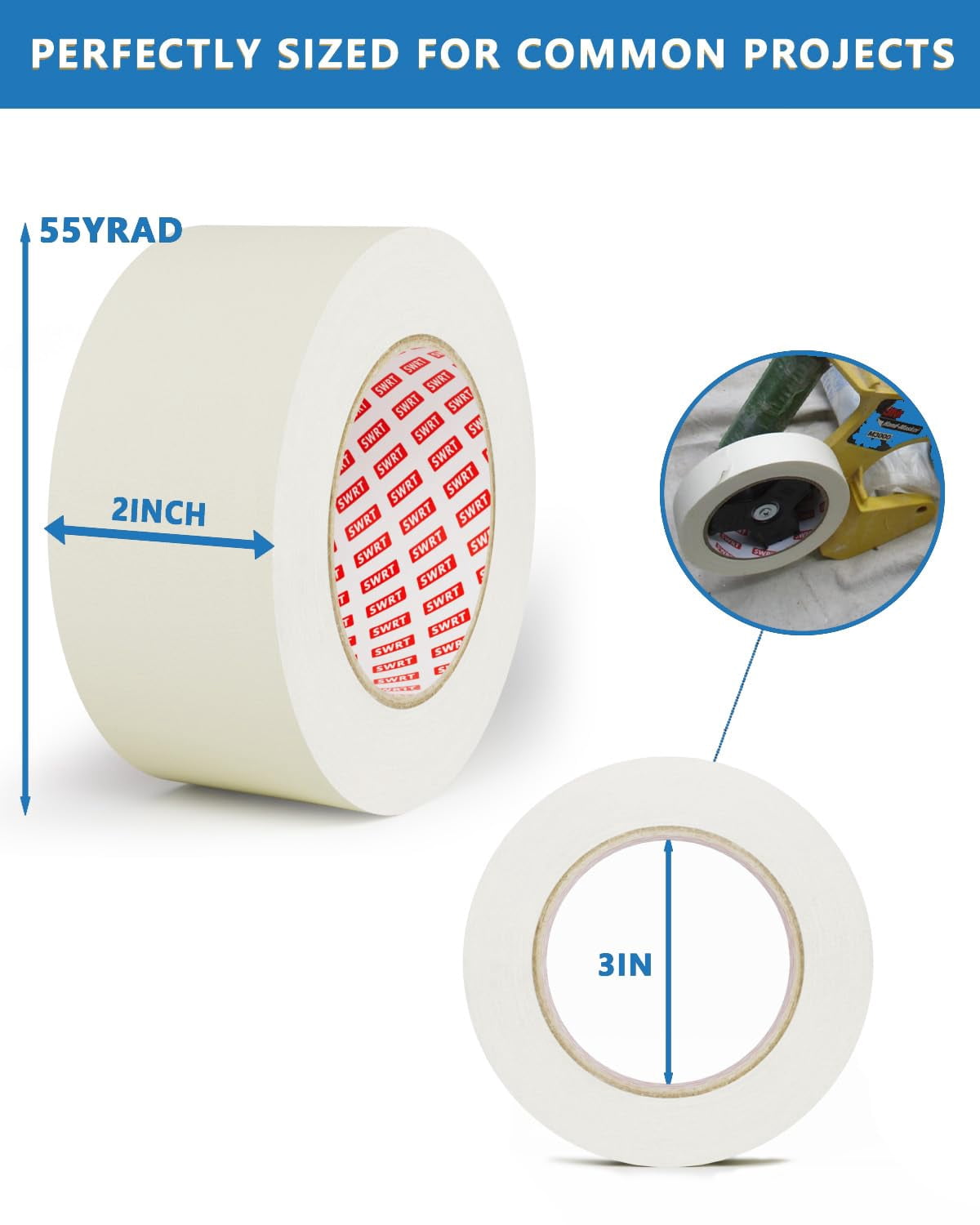 Yardley London Masking Tape Strong Adhesive Easy Tear Clean Removal 4 Roll 2 Inches Wide x 55 Yards per Roll