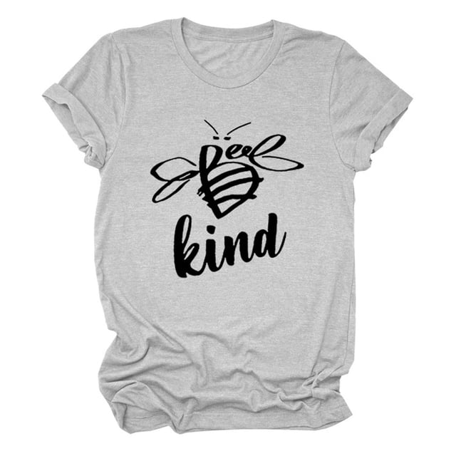 Camisa con estampado de letras de verano, cuello redondo, manga corta, camiseta holgada informal con letras a la moda para mujer, gris claro (letra negra) XXL