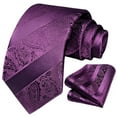 thumbnail image 3 of HISDERN Ties for Men Paisley Silk Mens Tie Purple Floral Neckties Handkerchief Pocket Square Set, 3 of 6