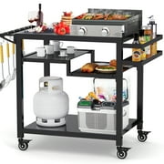 Rolling Grill Table for Blackstone Griddle/Stand, Outdoor BBQ Grill Cart with Wheels, 32"x20", Black