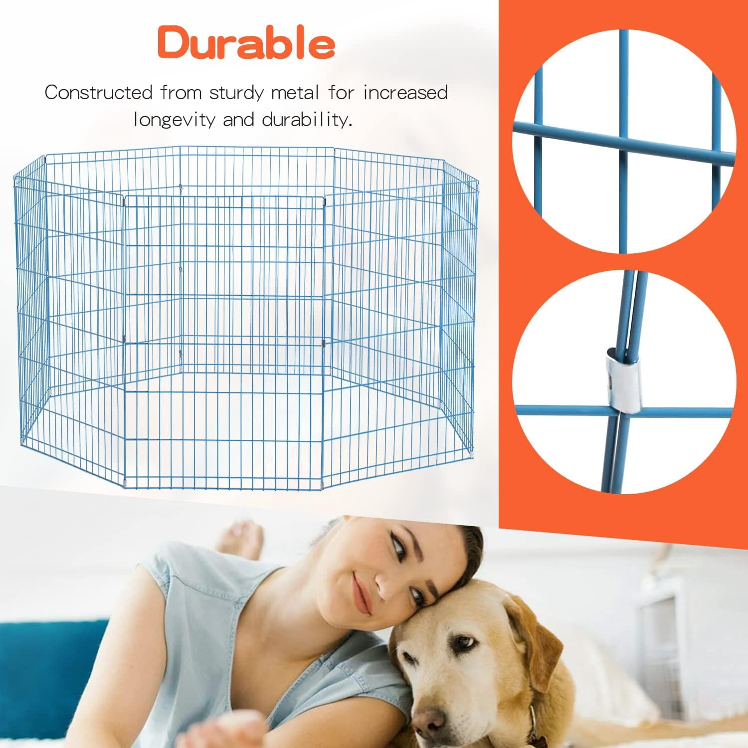 Bestpet blue Dog Playpen Crate Fence Exercise Cage, 8 pan, 36"