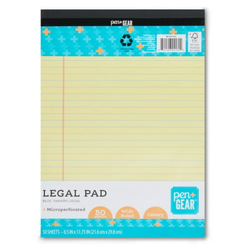 Pen + Gear Legal Pads, Canary Color Paper, 50 Sheets, Wide Ruled, 1 Count