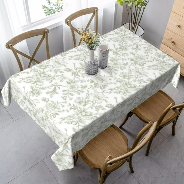 Sage Green Floral Tablecloth Rectangle 60x104 Inch Light Green Chinoiserie Floral Table Cloth Polyester Fabric Vintage Spring Summer Flowers Farmhouse Table Cover for Home Party Picnic Outdoor Decor