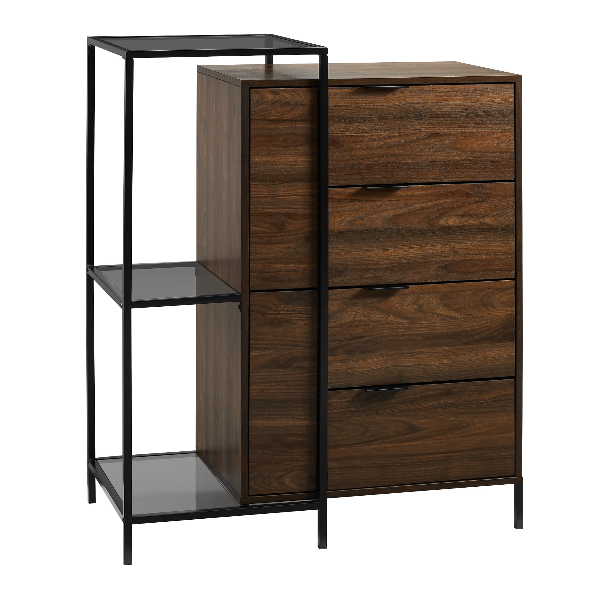 Manor Park Modern Asymmetric Metal and Wood Accent Chest, Dark Walnut