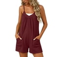 thumbnail image 3 of AHTJRT Short Jumpsuits for Women Baggy Loose Fit V Neck Wide Leg Boho Summer Rompers with Adjustable Spaghetti Straps and Pockets Red XXL, 3 of 10