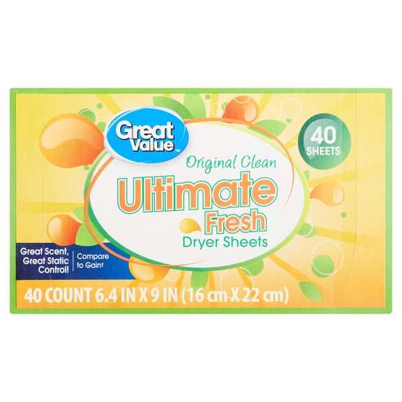 Great Value Ultimate Fresh Dryer Sheets, Original Scent, 40 Count