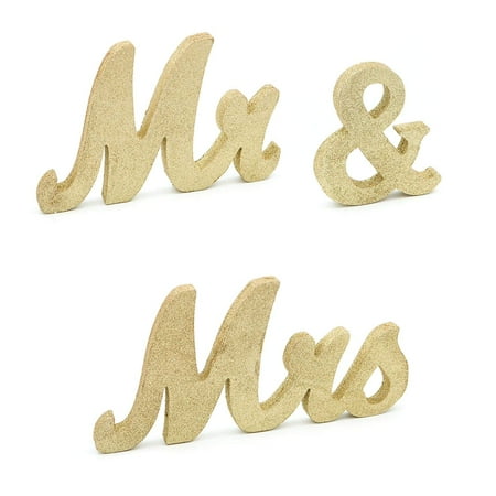 Ella Celebration Mr and Mrs Table Sign for Wedding, Gold Wooden Letters Decor, Glitter Photo Props, Reception Dinner Event Decorations (Gold)