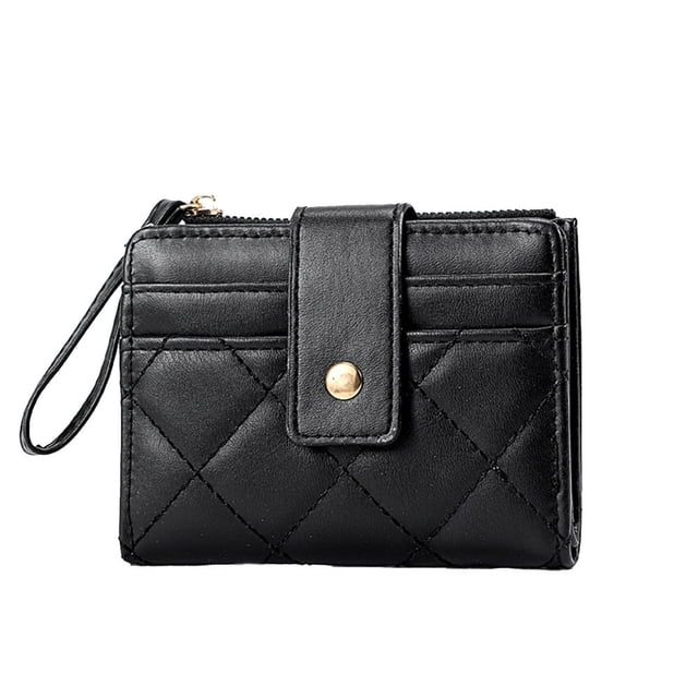 Women Wallet Wristlet Bi-fold Multi-slots Zipper Solid Color Credit Card Holder Faux Leather Students Short Purse Case Shopping Use