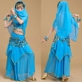 thumbnail image 2 of DGMIOCS Girls Belly Dance Costume 2 Piece Set Sparkling Top Skirt Outfit for Stage Performance Party Halloween Carnival Sky Blue Over 16 years old, 2 of 5