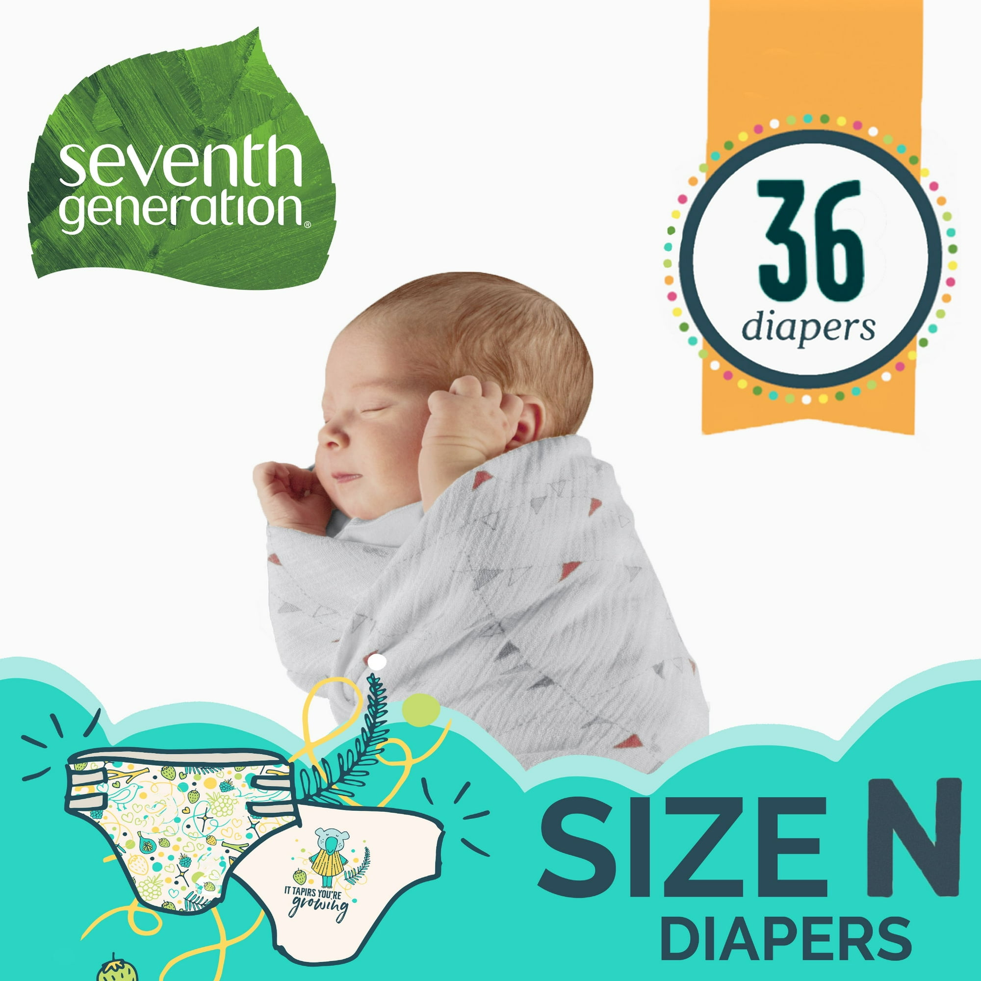 Seventh Generation Size Newborn, up to 10 lbs Baby Diapers 36 Count