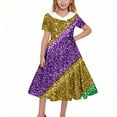 thumbnail image 1 of Vestido de manga corta con cuello vuelto para niñas Vestido elástico de manga corta para niñas Vestido skater con volantes de corte A Vestido de recital escolar Vestido de manga corta con cuello vuelt, 1 of 6