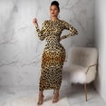 thumbnail image 4 of Leopard Print Crew Neck Maxi Dress (L, MultiBrown), 4 of 6