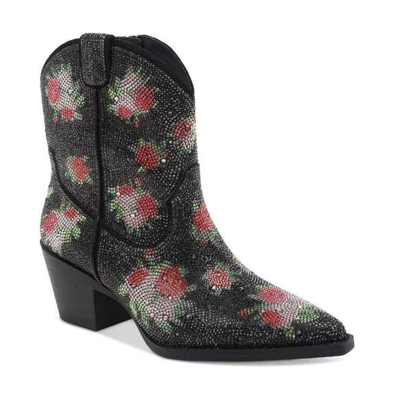 Wild Pair Lacey Booties Black Floral Bling 8.5M
