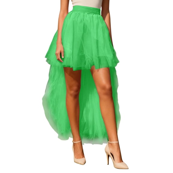 Daznico Multilayered Colorful Chiffon Skirt High Waist Flowy Asymmetrical Hem Elastic Waistband for A Elegant,Mardi Gras Clothing,Mardi Gras Skirt,One Size