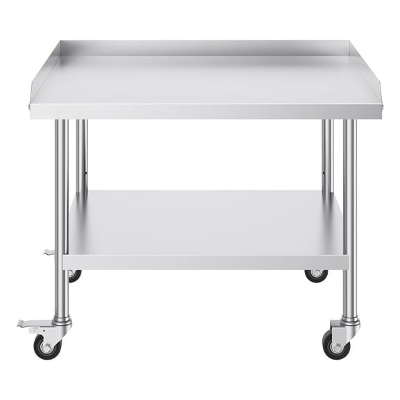 Dranite Stainless Work Table 30x36" - 4 Casters 3-Sided Backsplash Restaurant