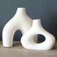 thumbnail image 2 of Fymlhomi Donut Vase, Set of 2 - Minimalist Nordic Style, White Ceramic Hollow Donut Vase Decor | Table Centerpiece, Boho, Wedding, Living Room, Bookshelf, Office, Modern Home Decor (Warm White), 2 of 5