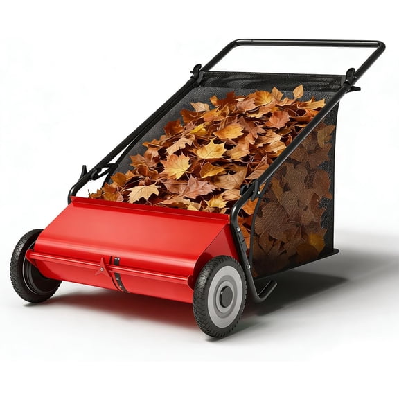 26 in Heavy Duty Push Lawn Sweeper with 4 Fast Spinning Brushes - Lawn Sweeper for Leaf and Grass Collector, Yard Cleanup - Leaf Picker Upper Machine r