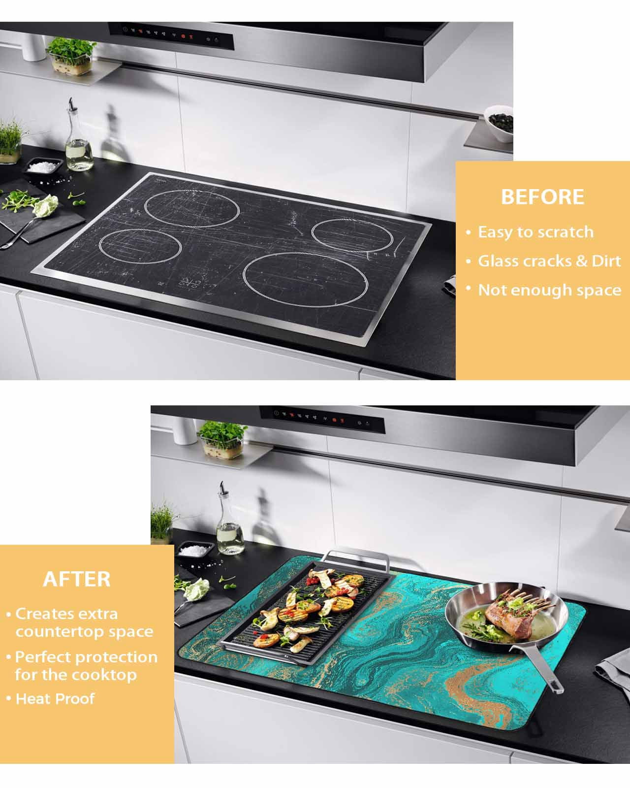 nqOlkjepod Large Induction Cooktop Protector Mat 24"x21", Turquoise Marble Stove Top Covers for Electric Stove, Farmhouse Modern Abstract Aesthetic Stove Burner Cover Mats, Glass Top Stove Cover