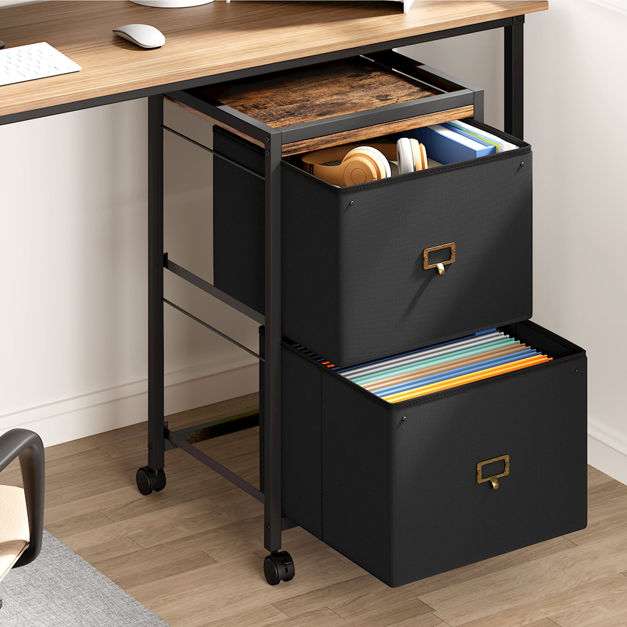 Mobile File Cabinet,Rolling Printer Stand with Drawers,Fabric Vertical Filing Cabinet fits A4 or Letter Size for Home Office Small Under Desk Storage Cabinet