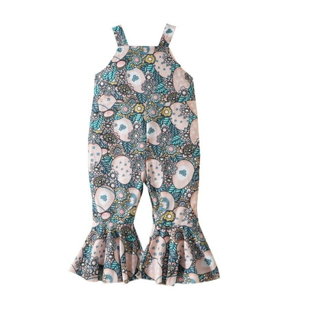 

Toddler Girls Easter Sleeveless Cartoon Printed Romper Bell Bottoms Jumpsuit Clothes